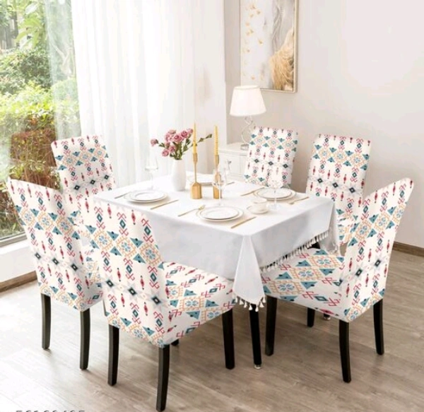 Elastic Stretchable Printed Dining Chair Covers Set of 6 will bloom your dining with their HD printed designs - Polyster, Elastic, Pack of 6, Single Seater